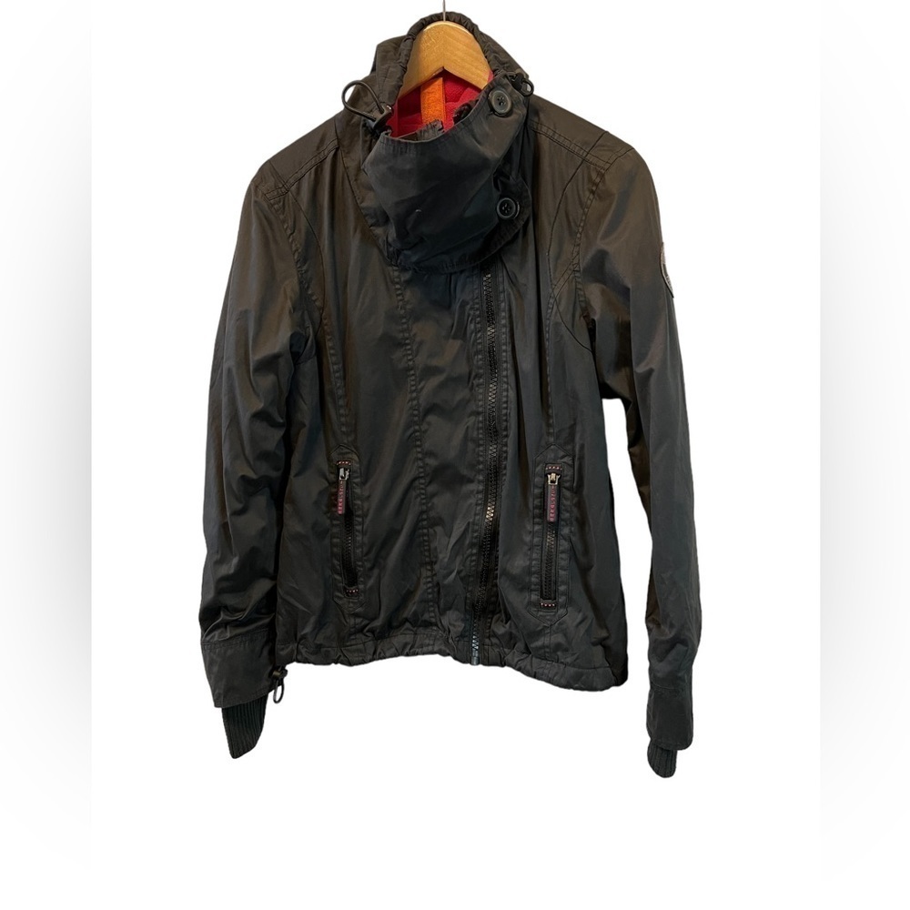YOUTH SUPERDRY Black Mid Weight Waterproof Hooded High Neck Jacket Coat M